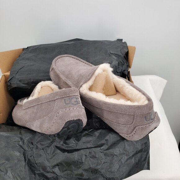 UGG 10 Slippers Men’s Ascot Grey Suede Plush Shearling Fur House Casual Shoes - Picture 7 of 12